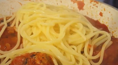 Chicken spaghetti and meatballs inspired by Lady and the Tramp